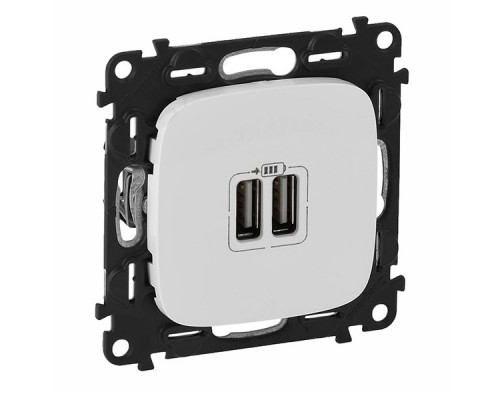 Valena ALLURE Зарядное устройство с двумя USB-разьемами 240В/5В 1500мА, с лицевой панелью. Цвет: Белый (арт. 754995)