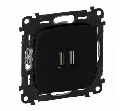 Valena ALLURE Зарядное устройство с двумя USB-разьемами 240В/5В 1500мА, с лицевой панелью. Цвет: Антрацит (арт. 754998)