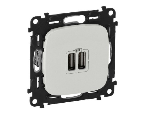 Valena ALLURE Зарядное устройство с двумя USB-разьемами 240В/5В 1500мА, с лицевой панелью. Цвет: Жемчуг (арт. 754999)