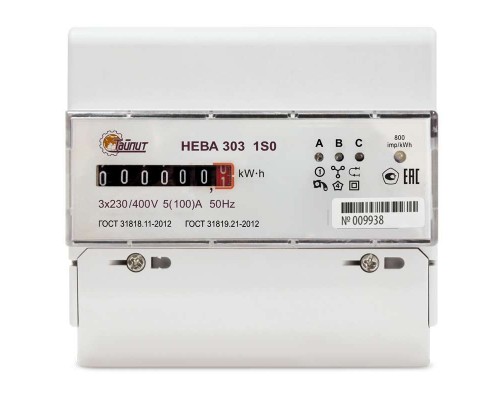 Счетчик НЕВА 303 1S0 3ф 5-100А 230/400В 1 тариф. мех. экран DIN-рейка Тайпит 6056053