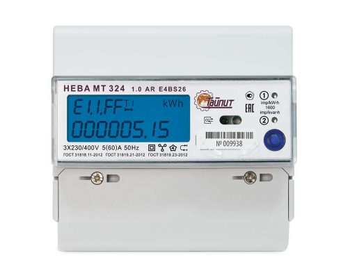 Счетчик НЕВА МТ 324 1.0 AR E4S (E4BS26) 3ф 5-60А 230В ЖКИ многотариф.; RS485 DIN-рейка Моск. вр. Тайпит 6109137