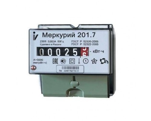Счетчик "Меркурий" 201.7 1ф 5-60А 1 класс точн. 1 тариф. мех. табло DIN-рейка Инкотекс 32680