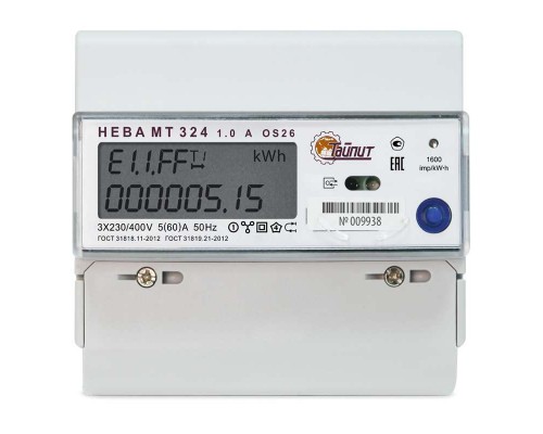 Счетчик НЕВА МТ 324 1.0 A OS 26 3ф 5-60А 230В ЖКИ многотариф.; DIN-рейка Моск. вр. Тайпит 6118533