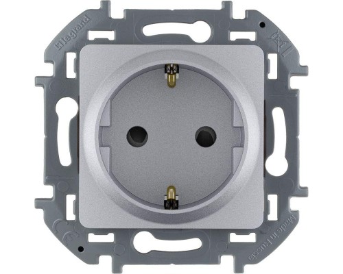 Механизм розетки 1-м СП Inspiria 16А IP20 250В 2P+E защ. шторки немецк. стандарт алюм. Leg 673732