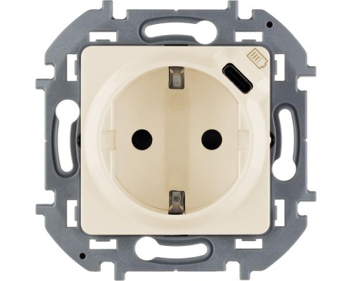 Механизм розетки 1-м СП Inspiria 16А IP20 250В 2P+E немецк. стандарт со встроен. зарядным устройством USB C 1.5А 5В сл. кость Leg 673771
