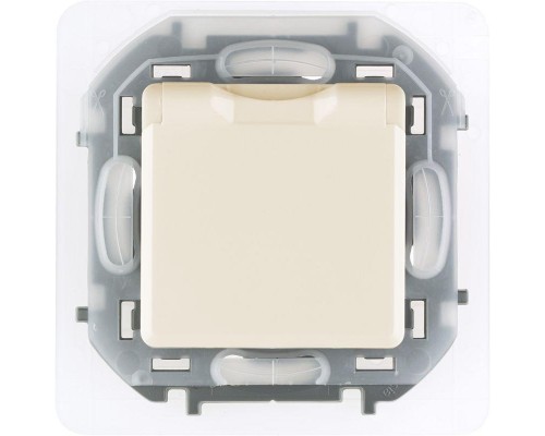 Механизм розетки 1-м СП Inspiria 16А IP44 250В 2P+E защ. шторки с крышкой немецк. стандарт сл. кость Leg 673741