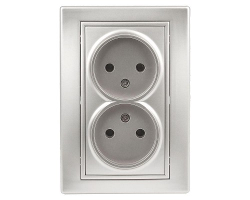 Розетка 2-м СП Plano 1-204-03 16А IP20 250В 2х2P алюм. Intro Б0030066