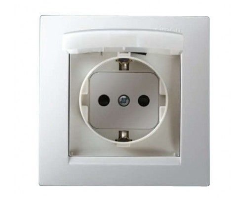 Розетка 1-м СП Simon15 16А IP44 250В с заземл. Schuko защ. шторки с крышкой винт. клеммы бел. Simon 1590450-030