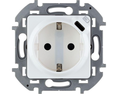 Механизм розетки 1-м СП Inspiria 16А IP20 250В 2P+E немецк. стандарт со встроен. зарядным устройством USB C 1.5А 5В бел. Leg 673770