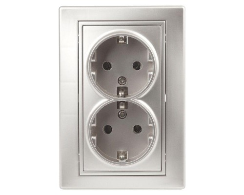 Розетка 2-м СП Plano 1-205-03 16А IP20 250В 2х2P+E Schuko алюм. Intro Б0030070