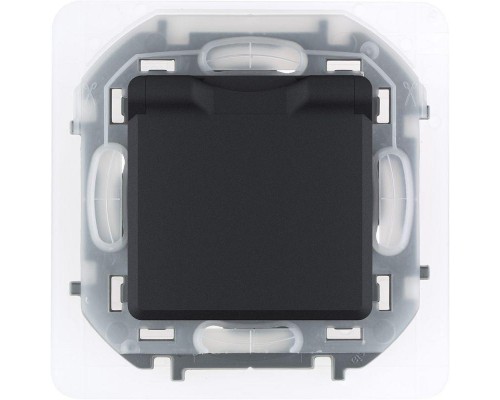 Механизм розетки 1-м СП Inspiria 16А IP44 250В 2P+E защ. шторки с крышкой немецк. стандарт антрацит Leg 673743