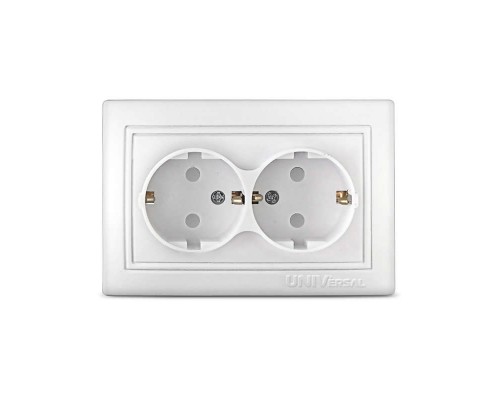 Розетка 2-м СП Севиль 16А IP24 с заземл. защ. шторки бел. UNIVersal С0050