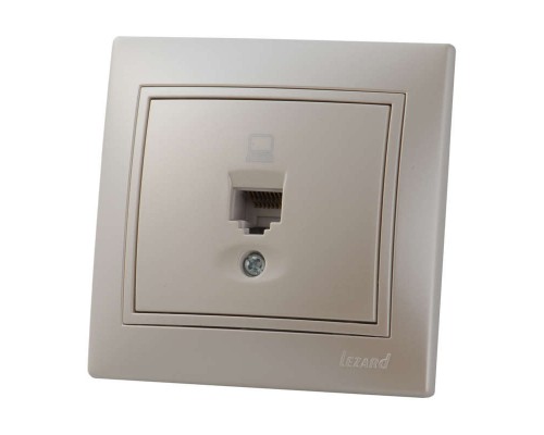 Розетка компьютерная RJ45 1-м СП Мира 16А IP20 со вставкой жемчуж./бел. перламутр. LEZARD 701-3030-139