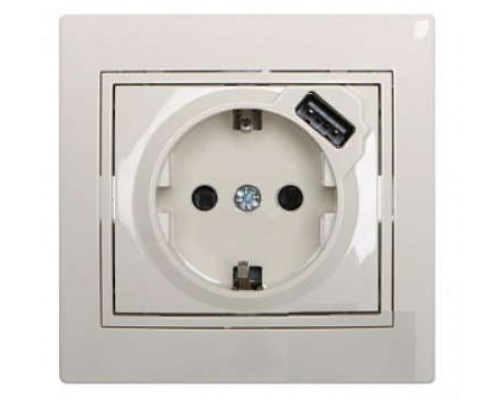 Розетка 1-м СП Мира 16А с з/к +USB крем. LEZARD 701-0303-181
