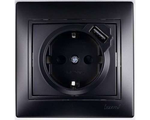 Розетка 1-м СП Мира 16А с з/к + USB разъем черн. бархат LEZARD 701-4242-181