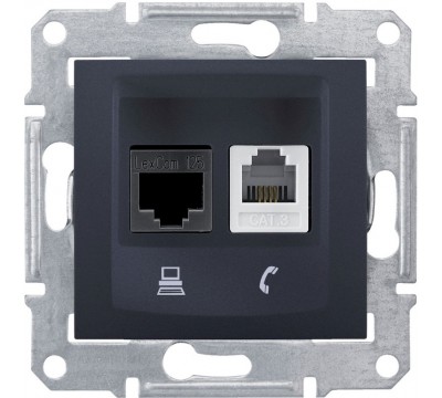 Розетка телефонная + компьютерная (RJ11 + RJ45) 5e, неэкранированная UTP, цвет графит (арт.SDN5100170)