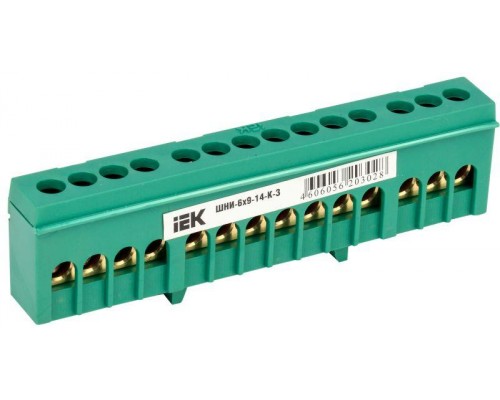 Шина PE "земля" в корп. изоляции на DIN-рейку ШНИ-6х9-14-К-З IEK YNN10-69-14KD-K06