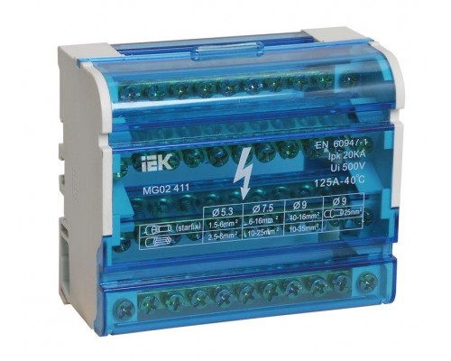 Шина на DIN-рейку в корпусе (кросс-модуль) ШНК 4х11 3L+PEN IEK YND10-4-11-125