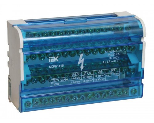 Шина на DIN-рейку в корпусе (кросс-модуль) ШНК 4х15 3L+PEN IEK YND10-4-15-125
