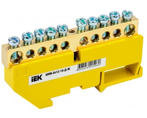 Шина PE "земля" на DIN-изол. ШНИ-8х12-10-Д-Ж IEK YNN10-812-10D-K05