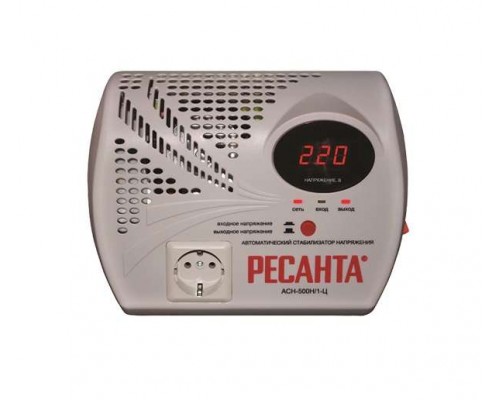 Стабилизатор напряжения АСН-500 Н/1-Ц 1ф 0.5кВт настен. с розеткой IP20 релейный Ресанта 63/6/9