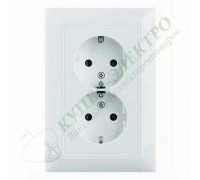 Basic 55 Двойная розетка SCHUKO 2К+З, 16А, 250В, с защитными шторками, безвинтовые клеммы, цвет: Альпийский белый (20-02 EUJKS-94-507)