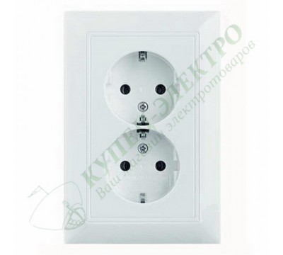 Basic 55 Двойная розетка SCHUKO 2К+З, 16А, 250В, с защитными шторками, безвинтовые клеммы, цвет: Альпийский белый (20-02 EUJKS-94-507)