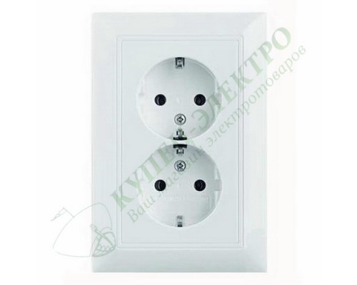 Basic 55 Двойная розетка SCHUKO 2К+З, 16А, 250В, с защитными шторками, безвинтовые клеммы, цвет: Альпийский белый (20-02 EUJKS-94-507)