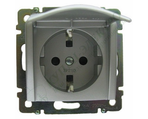 Valena Розетка силовая 2К+З с откидной крышкой 16А,250V, цвет: Алюминий (арт. 770122)
