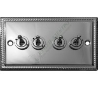 Выключатель/перключатель тумблерный четырёхклавишный 20А-250В, серия Grant, цвет Полированая сталь