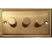 Светорегулятор трёхклавишный проходной 250В. 500Вт LED 100Вт, серия Grant, цвет Матовая латунь