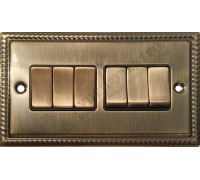Выключатель/переключатель шестиклавишный 10А-250В, серия Grant, цвет Античная латунь