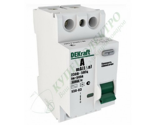 Устройство защитного отключения (ВДТ) 2P 100A 100мА AC УЗО-03 6кА DEKraft (арт. 14066DEK)