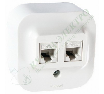 Розетка компьютерная двойная 2XRJ45, категория 5е, UTP, цвет: Белый (арт. 782228)