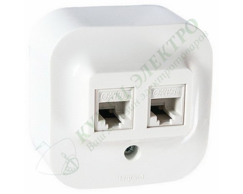 Розетка компьютерная двойная 2XRJ45, категория 5е, UTP, цвет: Белый (арт. 782228)