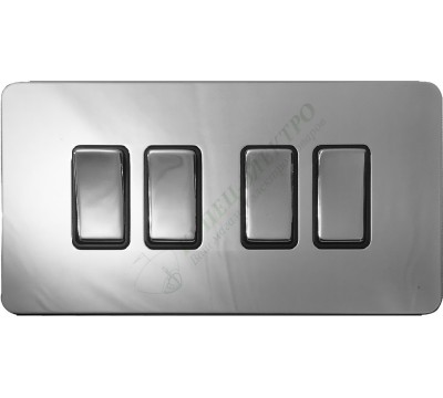 Выключатель/переключатель четырёхклавишный 10А-250В, серия Excellent, цвет Полированая сталь