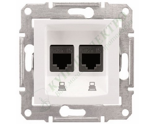 Розетка компьютерная (RJ45) двойная, 5e, неэкранированная UTP, цвет белый, (арт.SDN4400121)