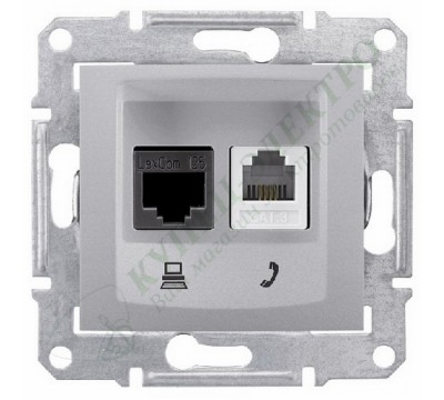 Розетка телефонная + компьютерная (RJ11 + RJ45) 5e, неэкранированная UTP, цвет алюминий, (арт.SDN5100160)