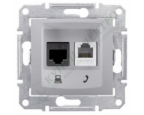 Розетка телефонная + компьютерная (RJ11 + RJ45) 5e, неэкранированная UTP, цвет алюминий, (арт.SDN5100160)