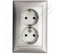 Valena Розетка силовая двойная 2X2К+З со шторками, в сборе, цвет: Алюминий (арт. 770127)