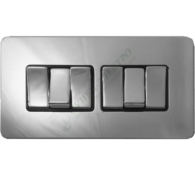 Выключатель/переключатель шестиклавишный 10А-250В, серия Excellent, цвет Полированая сталь