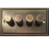 Светорегулятор четырёхклавишный проходной 250В. 500Вт LED 100Вт, серия Grant, цвет Античная латунь