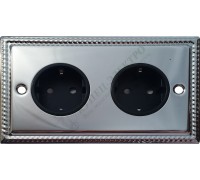 Розетка двойная с заземлением и шторкамии 16А-250В, серия Grant, цвет Полированая сталь