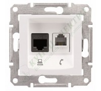 Розетка телефонная + компьютерная (RJ11 + RJ45) 5e, неэкранированная UTP, цвет белый, (арт.SDN5100121)