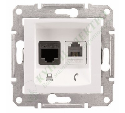 Розетка телефонная + компьютерная (RJ11 + RJ45) 5e, неэкранированная UTP, цвет белый, (арт.SDN5100121)