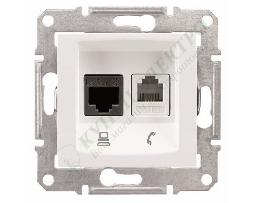 Розетка телефонная + компьютерная (RJ11 + RJ45) 5e, неэкранированная UTP, цвет белый, (арт.SDN5100121)