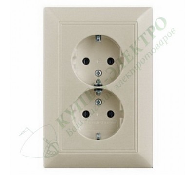 Basic 55 Двойная розетка SCHUKO 2К+З, 16А, 250В, безвинтовые клеммы, цвет: Слоновая кость (20-02 EUJ-92-507)