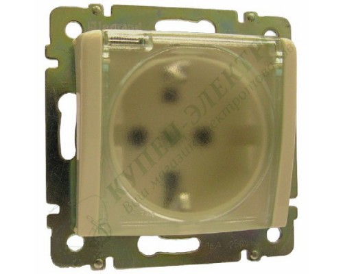 Valena Розетка силовая 2К+З со шторками, 16А, 250V, IP44, цвет: Слоновая кость (арт. 774120)