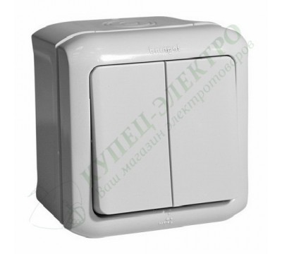 Переключатель двухклавишный IP44, 10А, цвет: Серый (арт. 782331)