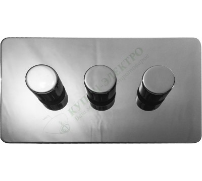 Светорегулятор трёхклавишный проходной 250В. 500Вт LED 100Вт, серия Excellent, цвет Полированая сталь